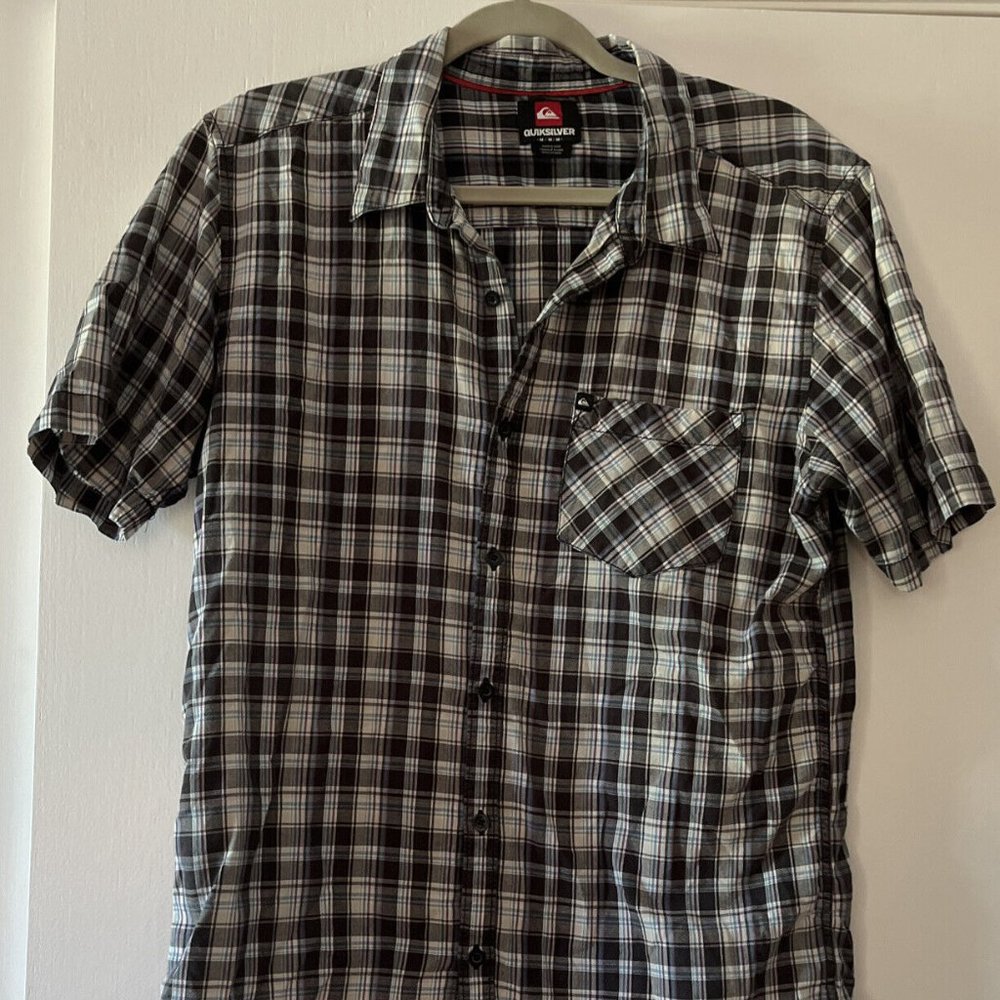Have one to sell? Sell now Quicksilver Shirt Men Size M Black Pink Striped Butt